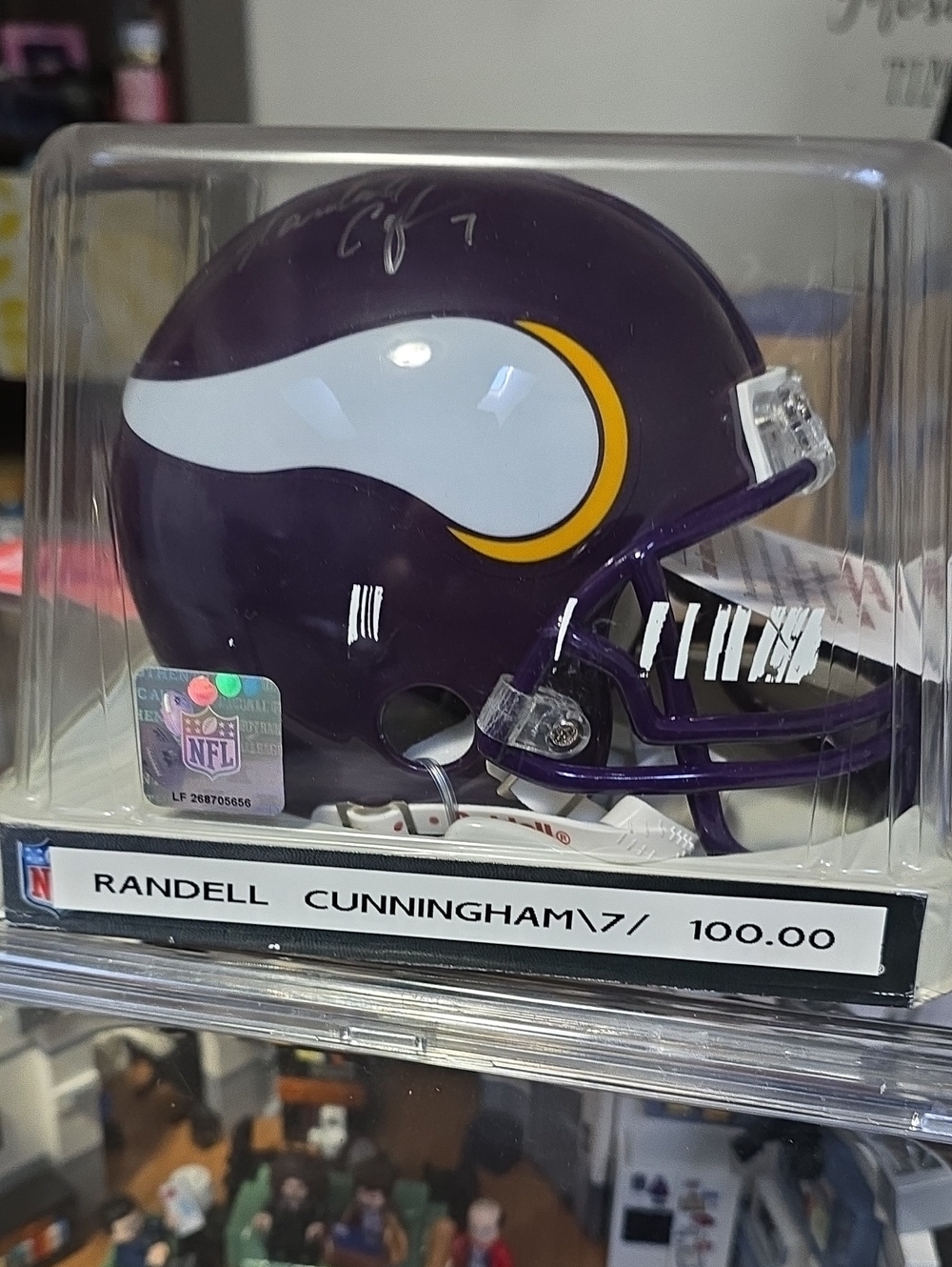 Minnesota Vikings Miniature Helmet Signed By Randall Cunningham With C.O.A./JSA